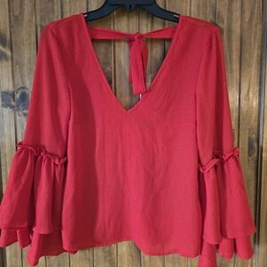 H&M Vibrant Red Blouse with Bell Sleeves